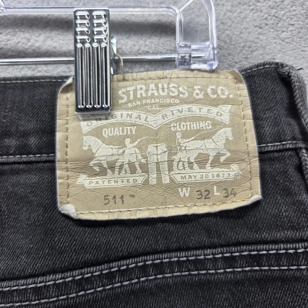 Vintage Levis 511 Jeans Mens 32x34 Black Slim Engineered Flap Pockets Zip Fly